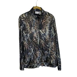 Chico's Printed Animal-Print Zip Jacket in Black, Brown and Gray